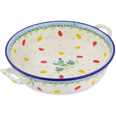 Polish Pottery Round Baker with Handles 11&quot; Egg-celent