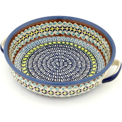 Polish Pottery Round Baker with Handles 11"