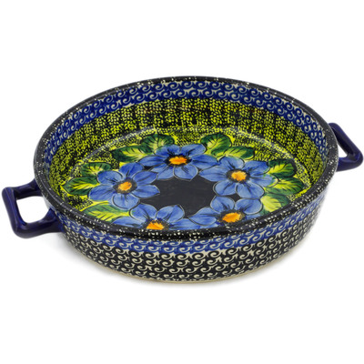 Polish Pottery Round Baker with Handles 11&quot; Midnight Glow UNIKAT