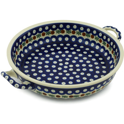 Polish Pottery Round Baker with Handles 11&quot; Mosquito