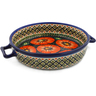Polish Pottery Round Baker with Handles 11&quot; Poppy Passion UNIKAT