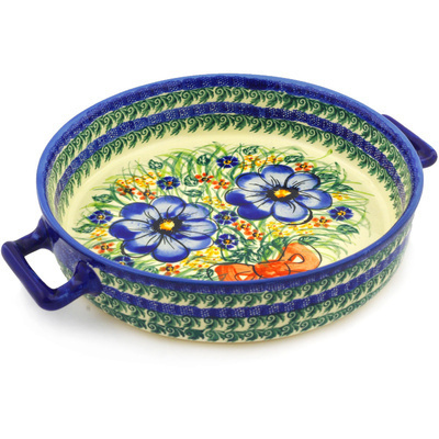 Polish Pottery Round Baker with Handles 11&quot; Spring Garden UNIKAT