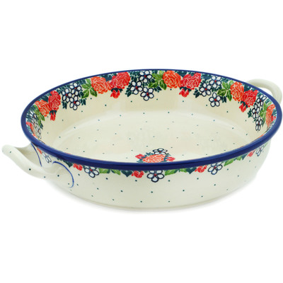Polish Pottery Round Baker with Handles 11&quot; Spring's Arrival