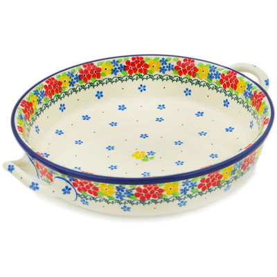 Polish Pottery Round Baker with Handles 11&quot; Sunny Spring