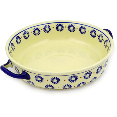 Polish Pottery Round Baker with Handles 13&quot; Aster Blues