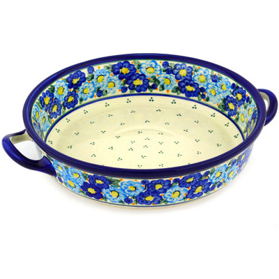 Polish Pottery Round Baker with Handles 13&quot; Aura