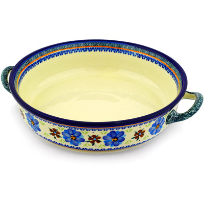 Polish Pottery Round Baker with Handles 13&quot; Circle The Garden UNIKAT