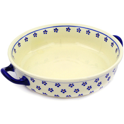 Polish Pottery Round Baker with Handles 13&quot; Daisy Dots