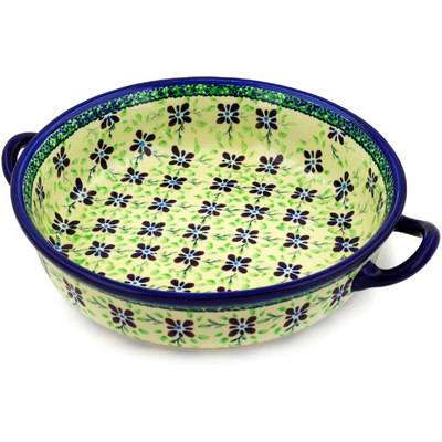 Polish Pottery Round Baker with Handles 13&quot; Gingham Patchwork