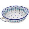 Polish Pottery Round Baker with Handles 6&frac12;-inch Baby Blue Garden