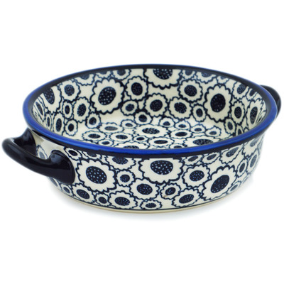 Polish Pottery Round Baker with Handles 6-inch Blooming Night