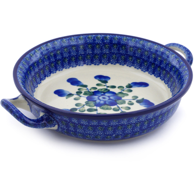 Polish Pottery Round Baker with Handles 6&frac12;-inch Blue Poppies