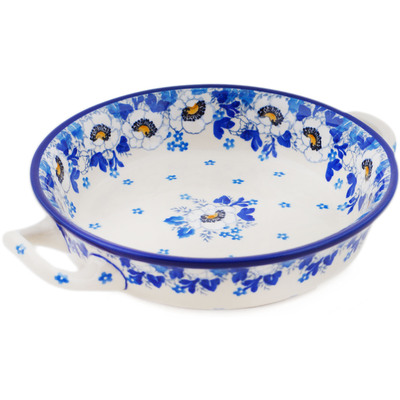 Polish Pottery Round Baker with Handles 6&frac12;-inch Blue Spring