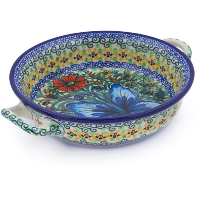 Polish Pottery Round Baker with Handles 6&frac12;-inch Butterfly Holly UNIKAT