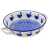 Polish Pottery Round Baker with Handles 6&frac12;-inch Cobalt Hen