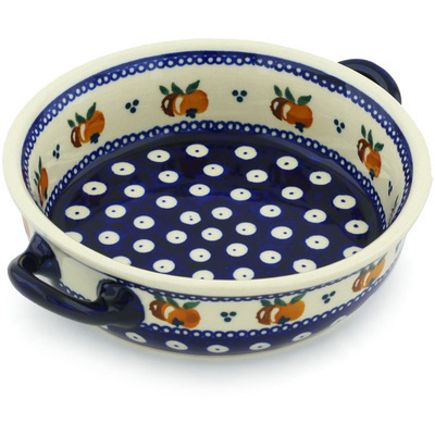 Polish Pottery Round Baker with Handles 6-inch Country Apple Peacock