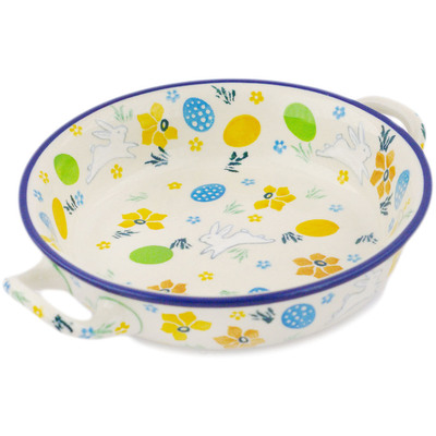 Polish Pottery Round Baker with Handles 6&frac12;-inch Egg Hunt
