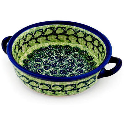 Polish Pottery Round Baker with Handles 6-inch Emerald Forest