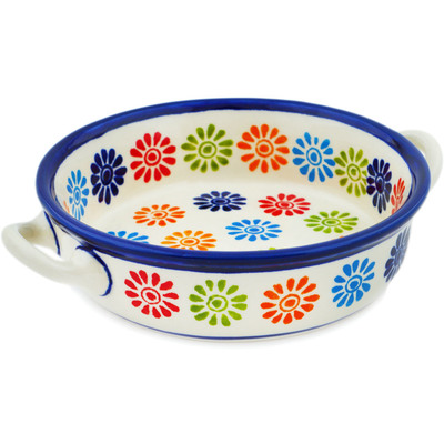 Polish Pottery Round Baker with Handles 6-inch Fiesta Flowers