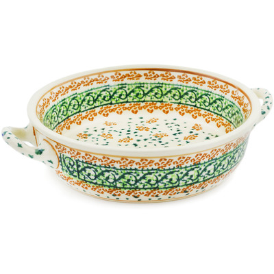 Polish Pottery Round Baker with Handles 6-inch Garden Gladiolus