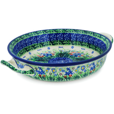 Polish Pottery Round Baker with Handles 6&frac12;-inch Lakeside Blooms UNIKAT