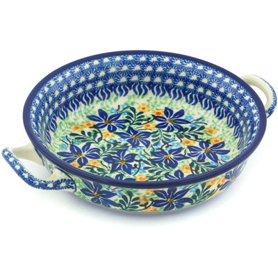 Polish Pottery Round Baker with Handles 6&frac12;-inch Midnight Lilies UNIKAT