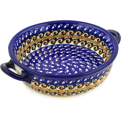 Polish Pottery Round Baker with Handles 6-inch Midnight Ocean