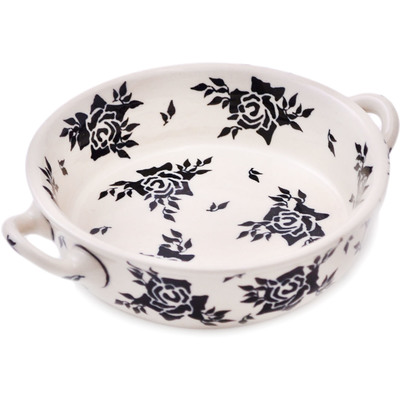 Polish Pottery Round Baker with Handles 6-inch Midnight Rose