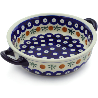 Polish Pottery Round Baker with Handles 6-inch Mosquito