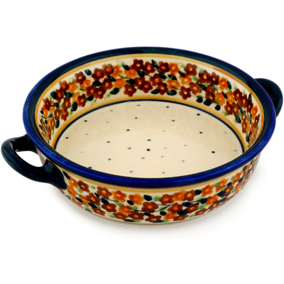 Polish Pottery Round Baker with Handles 6-inch Russett Floral