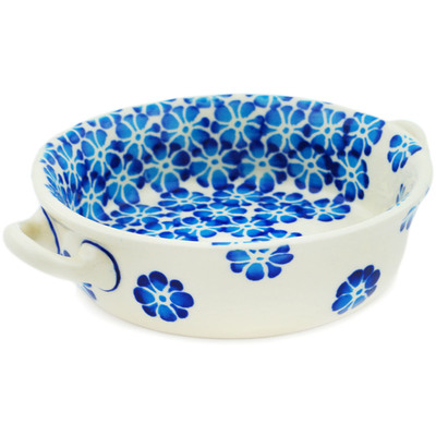 Polish Pottery Round Baker with Handles 6-inch Tropical Blues