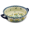 Polish Pottery Round Baker with Handles 6-inch Yellow Dandelions