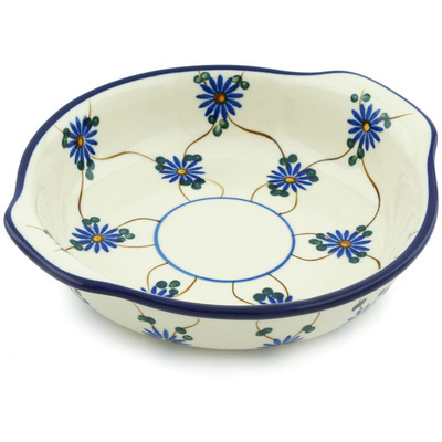 Polish Pottery Round Baker with Handles 7&quot; Aster Trellis