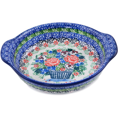 Polish Pottery Round Baker with Handles 7&quot; Basket Of Beauty UNIKAT