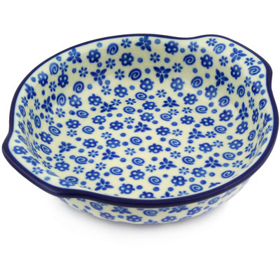 Polish Pottery Round Baker with Handles 7&quot; Blue Confetti
