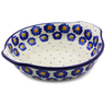 Polish Pottery Round Baker with Handles 7&quot; Blue Zinnia