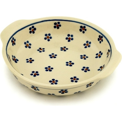 Polish Pottery Round Baker with Handles 7&quot; Daisy Dots