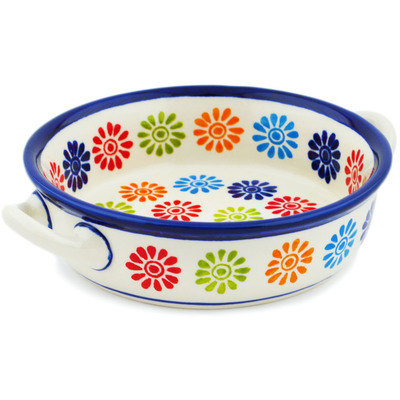 Polish Pottery Round Baker with Handles 7&quot; Fiesta Flowers