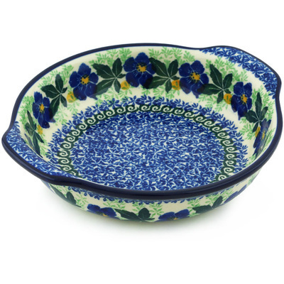 Polish Pottery Round Baker with Handles 7&quot; Infinity Flower