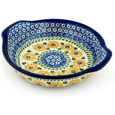 Polish Pottery Round Baker with Handles 7&quot; Marigold Morning