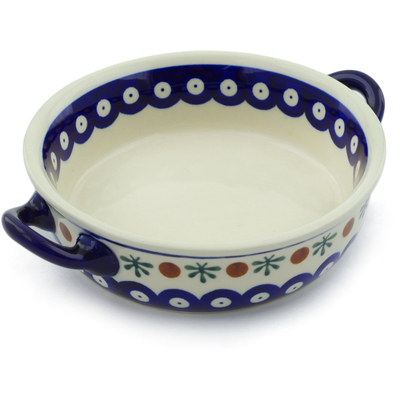 Polish Pottery Round Baker with Handles 7&quot; Mosquito