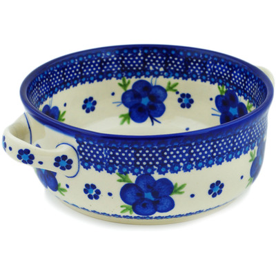Polish Pottery Round Baker with Handles 8&quot; Bleu-belle Fleur