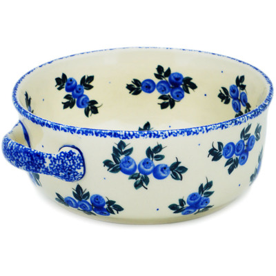 Polish Pottery Round Baker with Handles 8&quot; Blue Berry Special UNIKAT