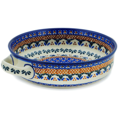 Polish Pottery Round Baker with Handles 8&quot; Blue Cress