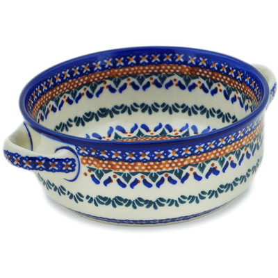 Polish Pottery Round Baker with Handles 8&quot; Blue Cress