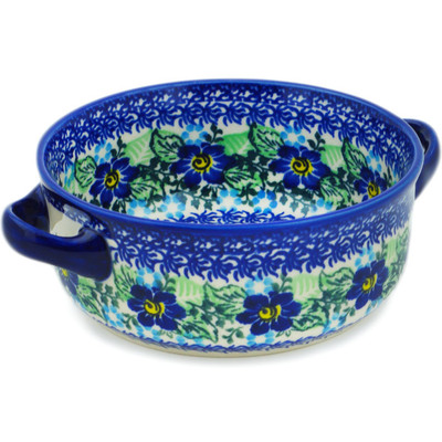 Polish Pottery Round Baker with Handles 8&quot; Blue Floral Day UNIKAT