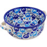 Polish Pottery Round Baker with Handles 8&quot; Blue Peacock Eye