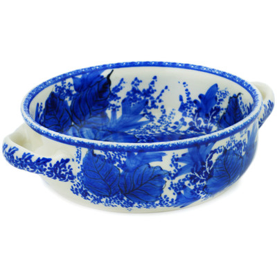 Polish Pottery Round Baker with Handles 8&quot; Blue Poppy Dream UNIKAT