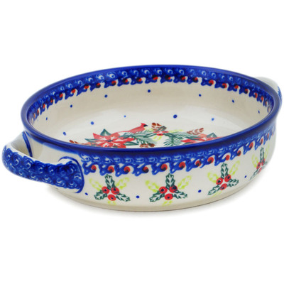 Polish Pottery Round Baker with Handles 8&quot; Cardinal&#039;s Home UNIKAT