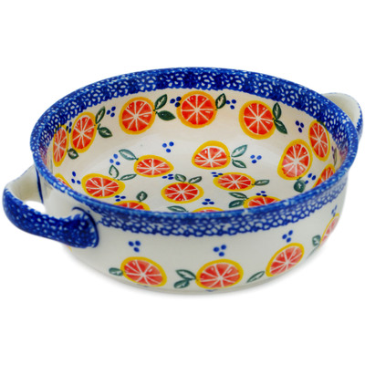 Polish Pottery Round Baker with Handles 8&quot; Citrus Craze